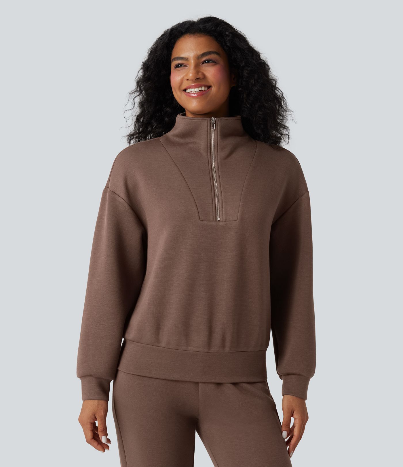 SpacerTek™ Velvet Funnel Neck Half Zip Long Sleeve Casual Sweatshirt