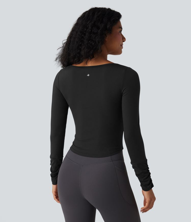 SoftlyZero™ Airy Square Neck Long Sleeve Ruched Cool Touch Workout Sports Top