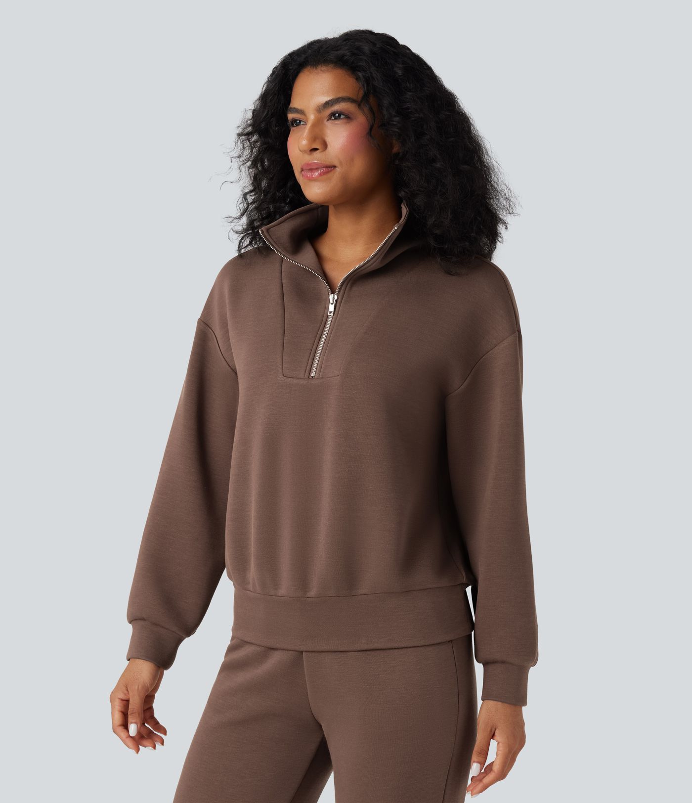 SpacerTek™ Velvet Funnel Neck Half Zip Long Sleeve Casual Sweatshirt