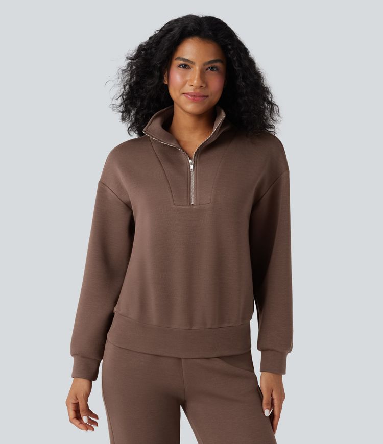 Funnel Neck Half Zip Long Sleeve Casual Sweatshirt