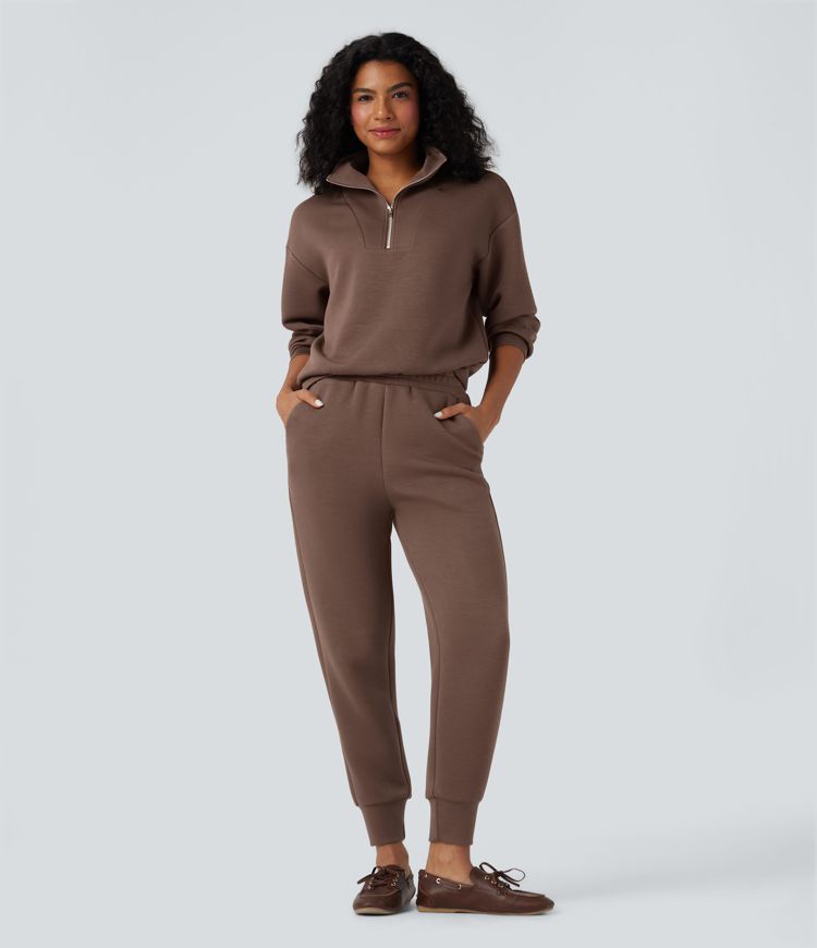 SpacerTek™ Velvet Funnel Neck Half Zip Long Sleeve Casual Sweatshirt