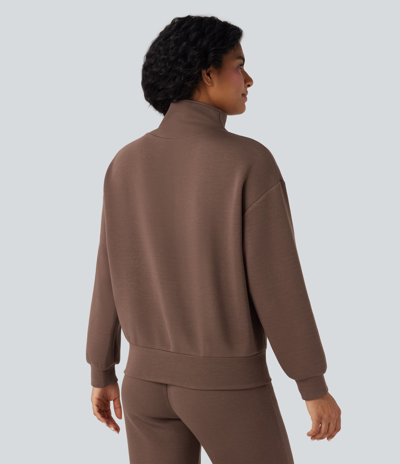 SpacerTek™ Velvet Funnel Neck Half Zip Long Sleeve Casual Sweatshirt