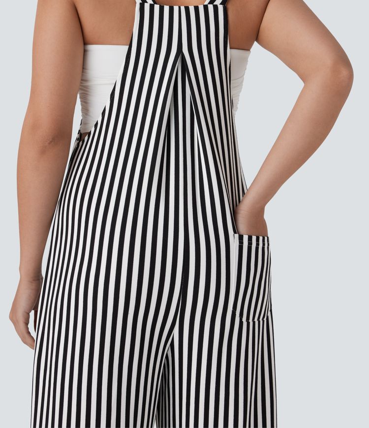 Peto resort gofre raya múltiple bolsillo botón correa ajustable