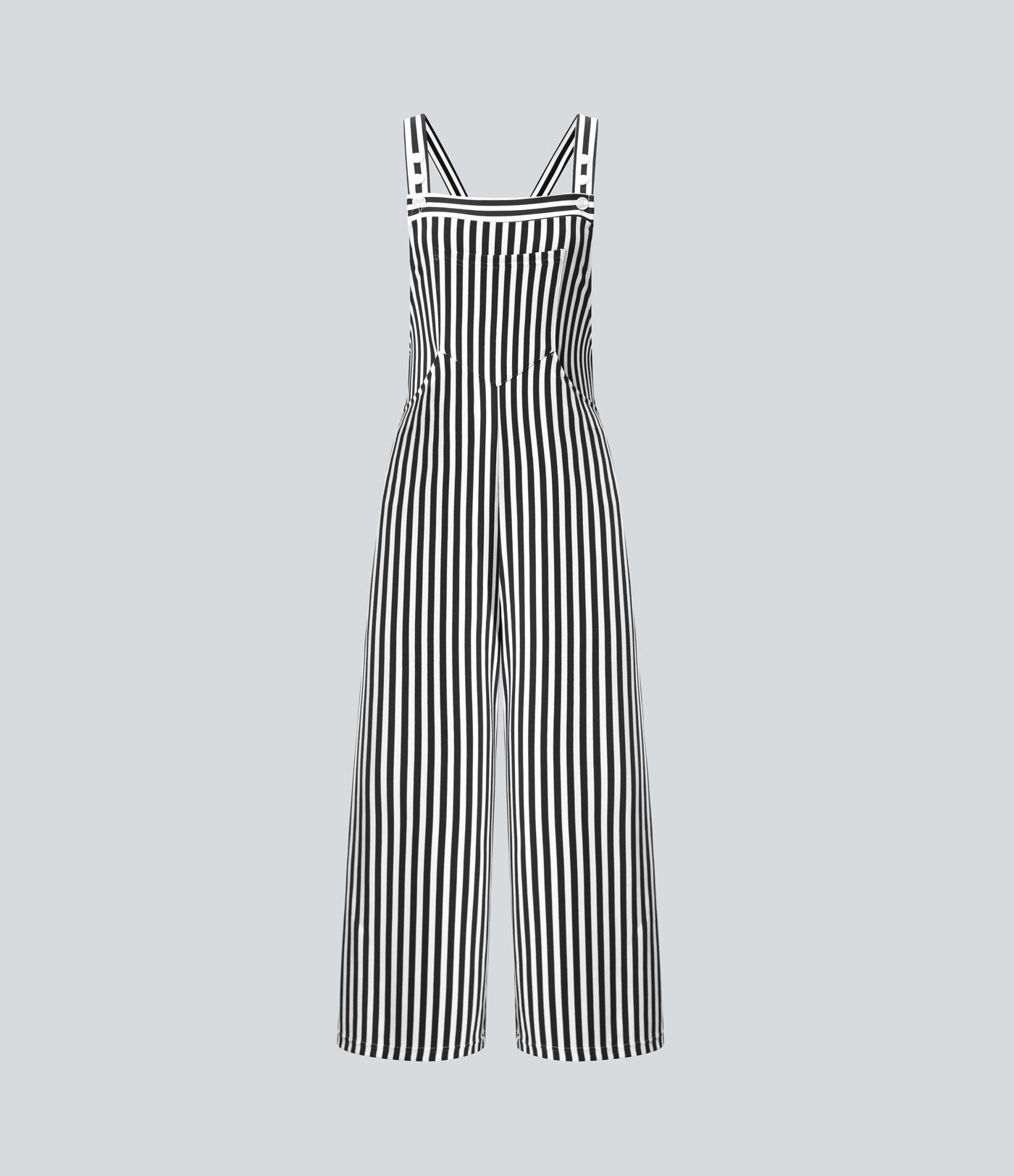 Pockets Stripe Waffle Overalls