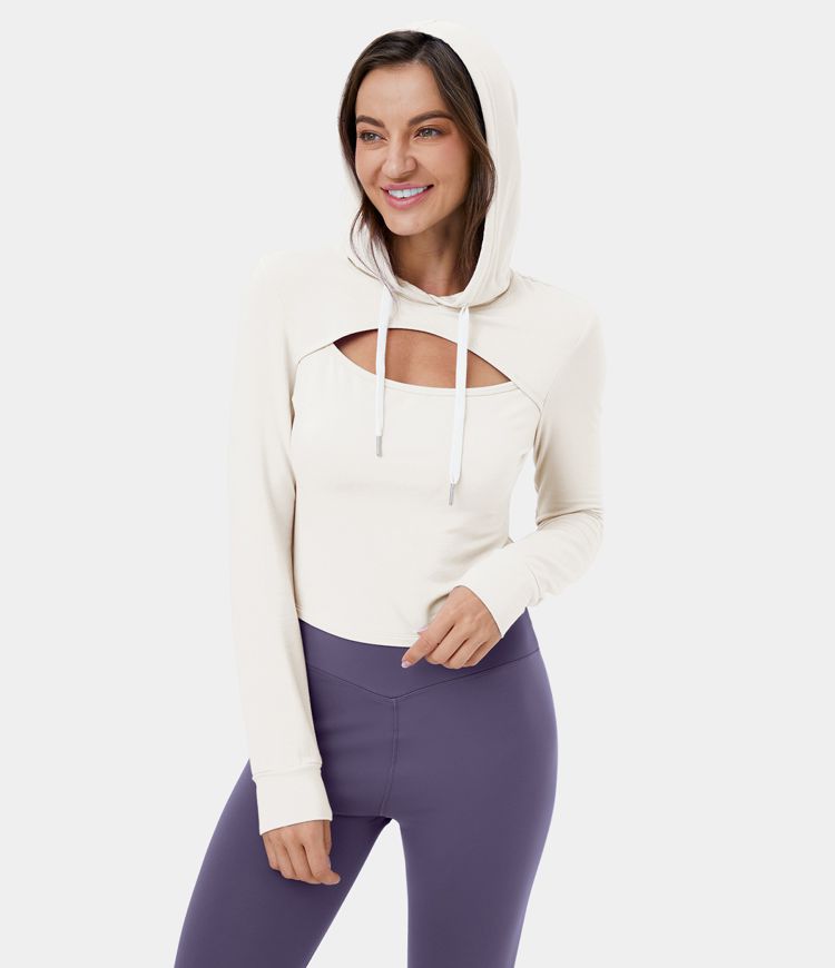 Hooded Drawstring Cut Out Casual Hoodie Sweatshirt