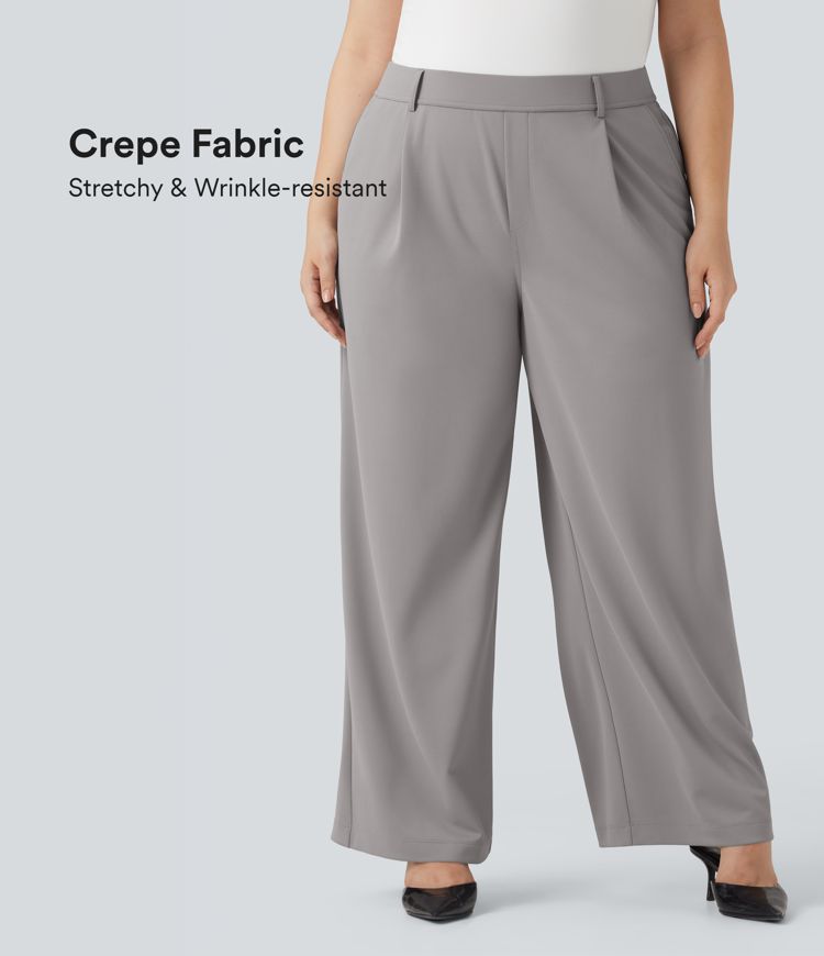 Halara Flex™ High Waisted Straight Leg Crepe Work Plus Size Trousers with Pockets