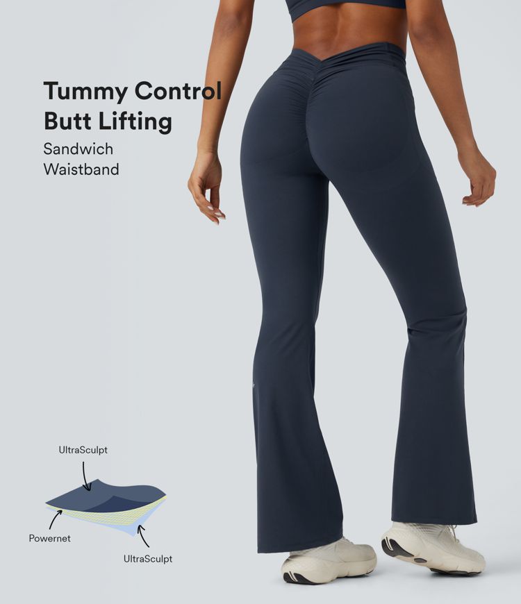Halara UltraSculpt™ SoCinched High Waisted Tummy Control Butt Lifting Scrunch Shaping Yoga Bootcut Leggings with Pockets