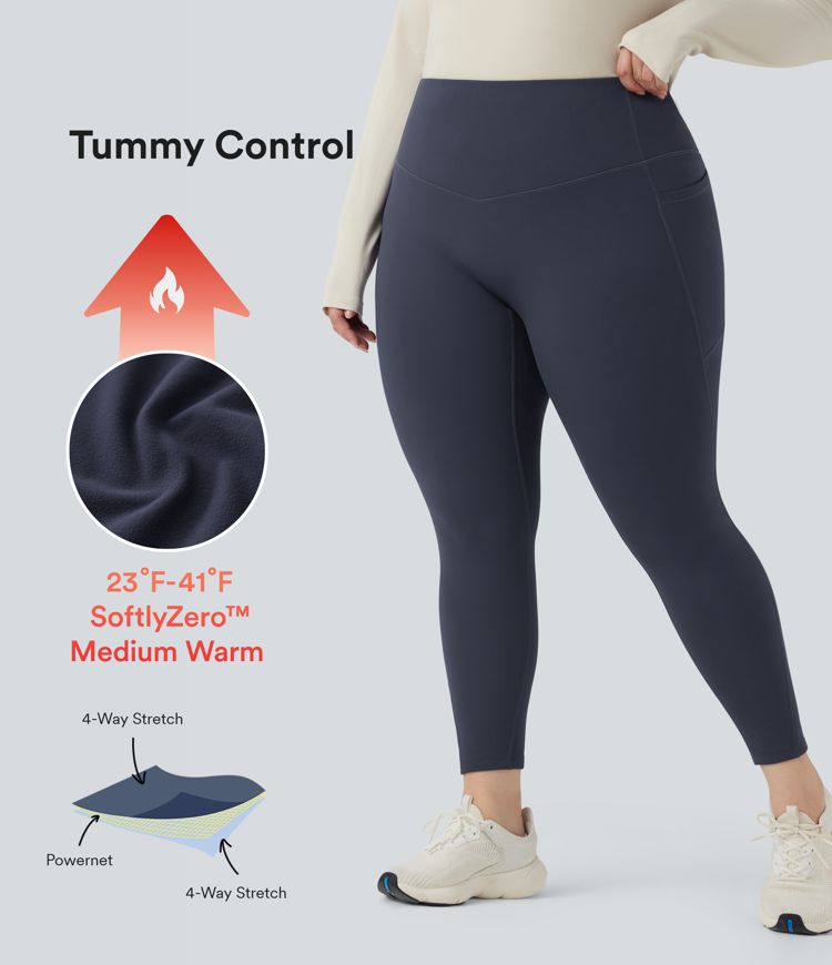 SoftlyZero™ Plush Thermal High Waisted Tummy Control Training Plus Size Legging with Pockets
