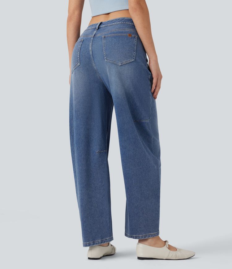 Halara Flex™ Denim Heat Mid Rise Barrel Leg Casual Jeans with Pockets
