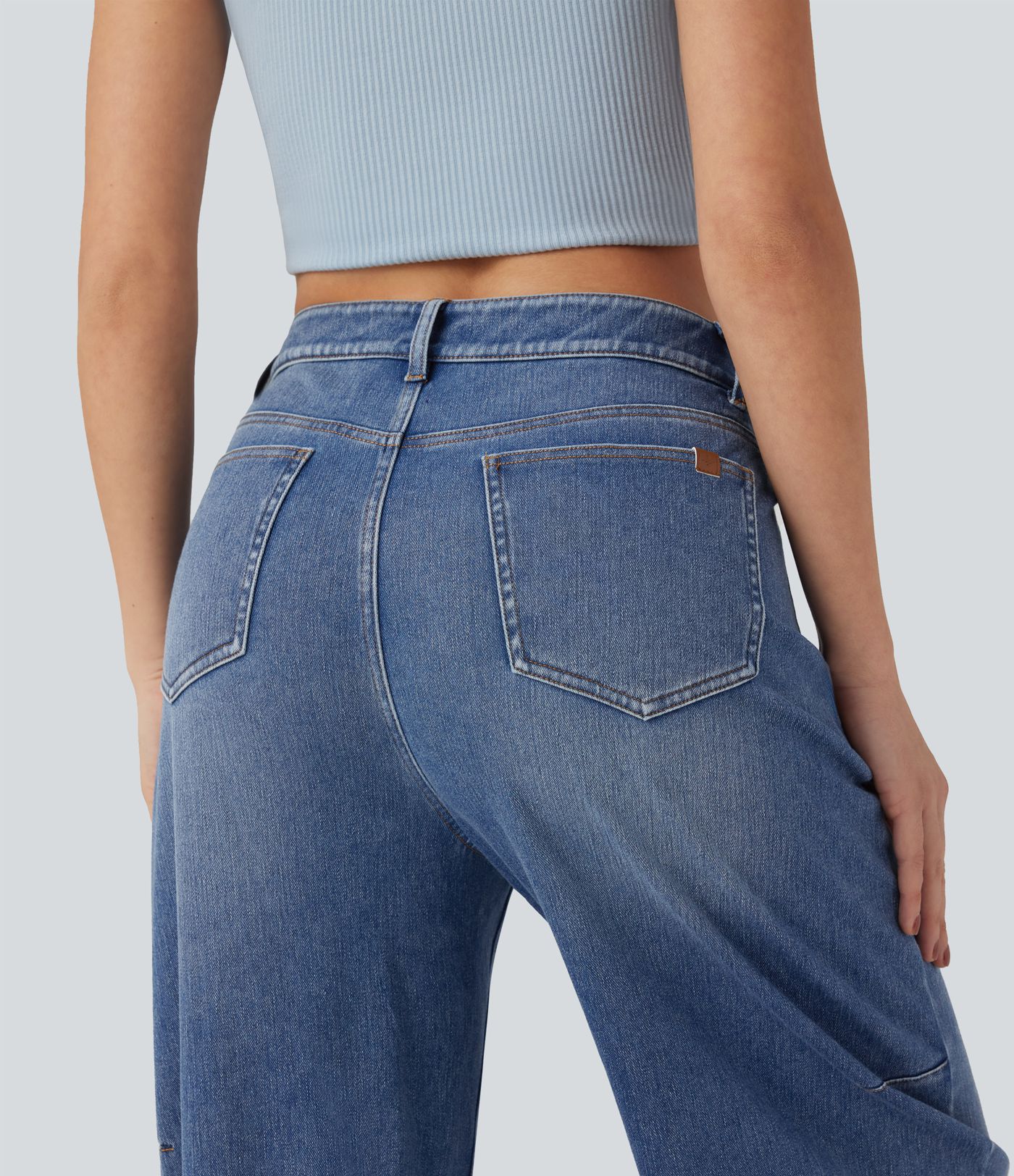 Halara Flex™ Denim Heat Mid Rise Barrel Leg Casual Jeans with Pockets