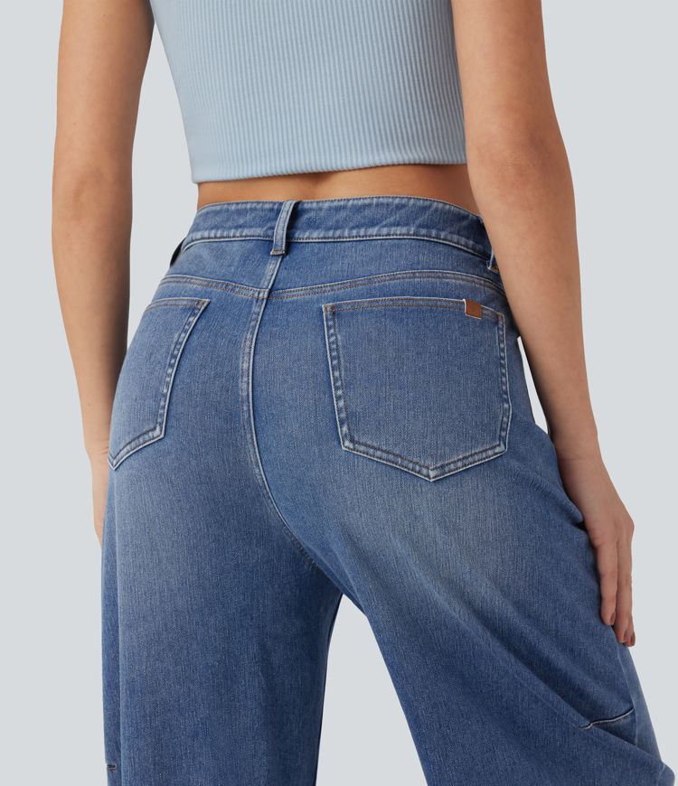 Halara Flex™ Denim Heat Mid Rise Barrel Leg Casual Jeans with Pockets