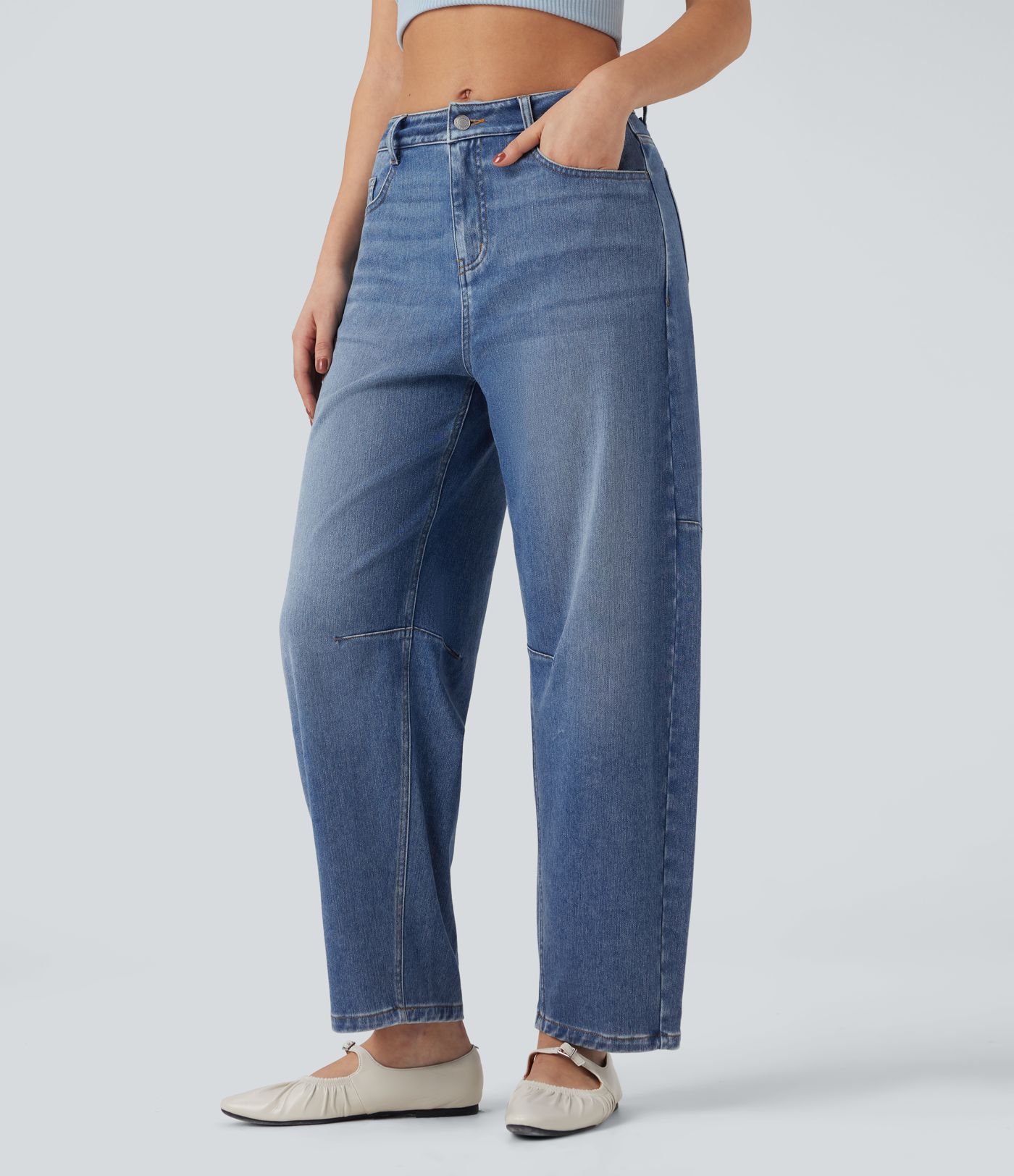 Halara Flex™ Denim Heat Mid Rise Barrel Leg Casual Jeans with Pockets