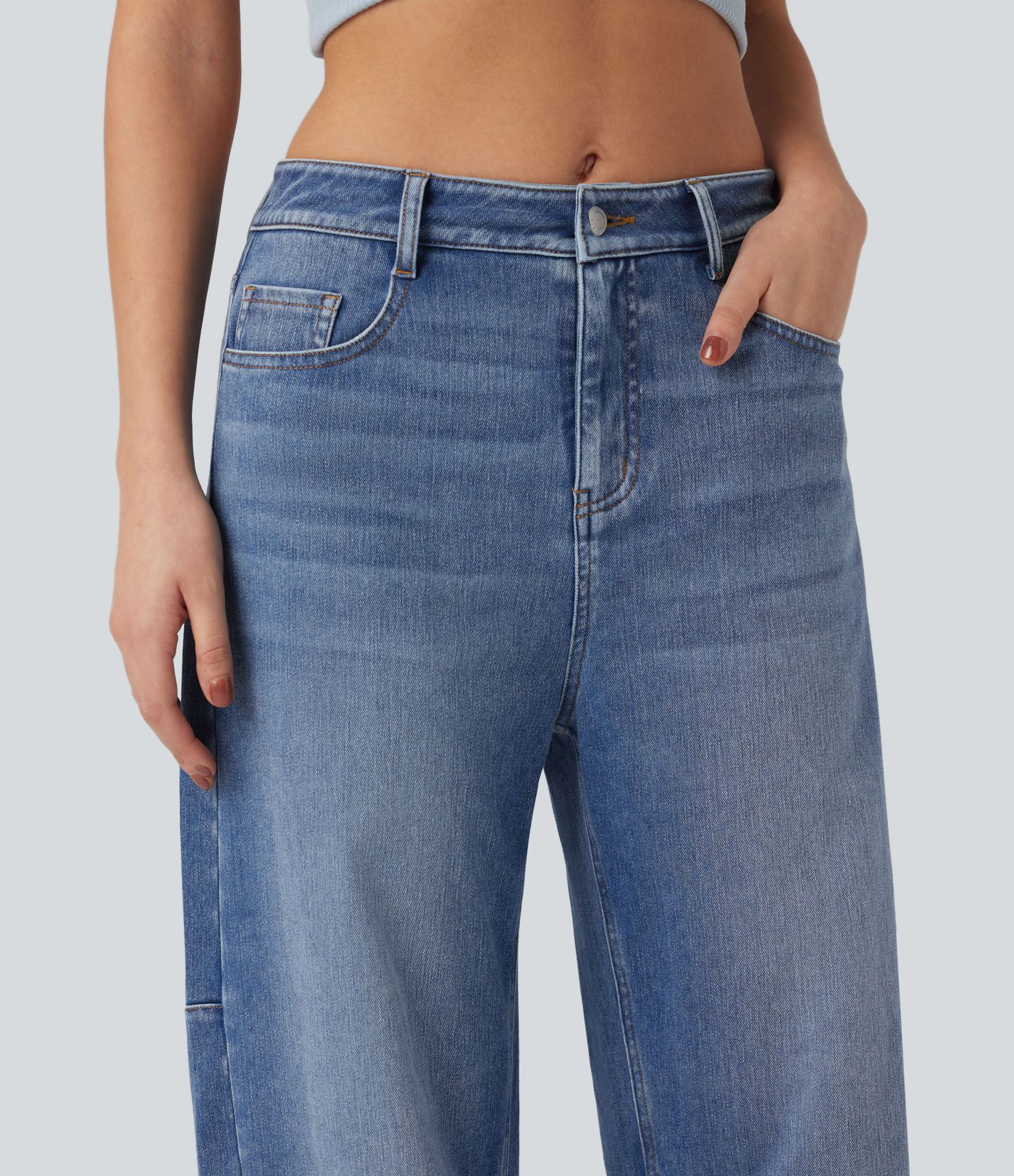 Halara Flex™ Denim Heat Mid Rise Barrel Leg Casual Jeans with Pockets