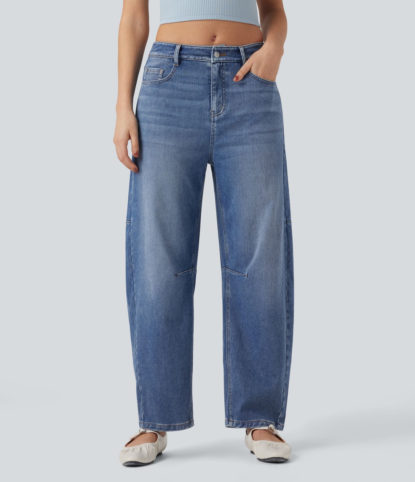 Halara Flex™ Denim Heat Mid Rise Barrel Leg Casual Jeans with Pockets