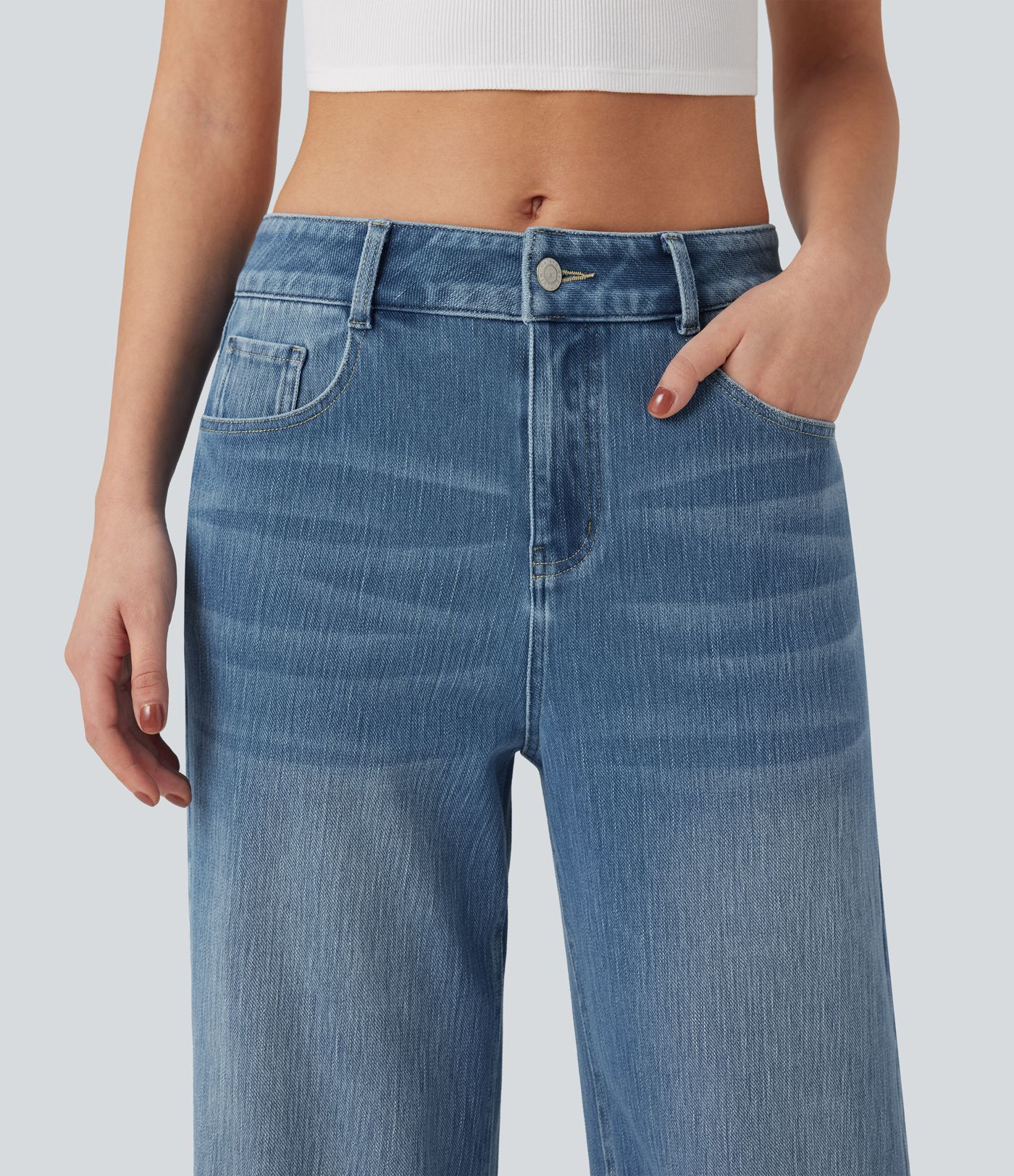 Halara Flex™ Mid Rise Wide Leg Washed Casual Jeans with Pockets