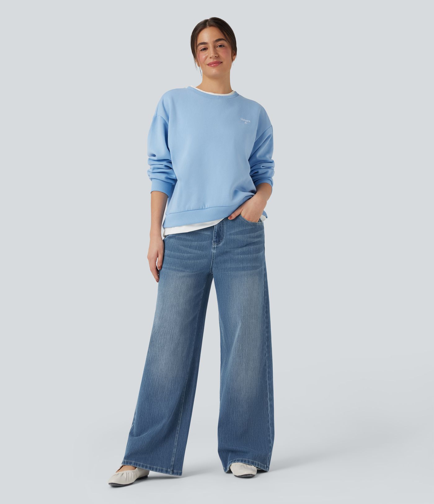 Halara Flex™ Mid Rise Wide Leg Washed Casual Jeans with Pockets