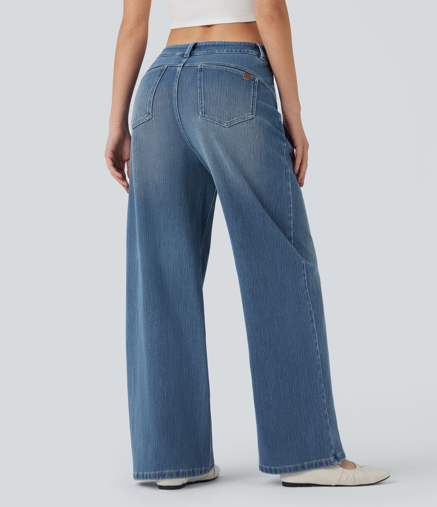 Halara Flex™ Mid Rise Wide Leg Washed Casual Jeans with Pockets