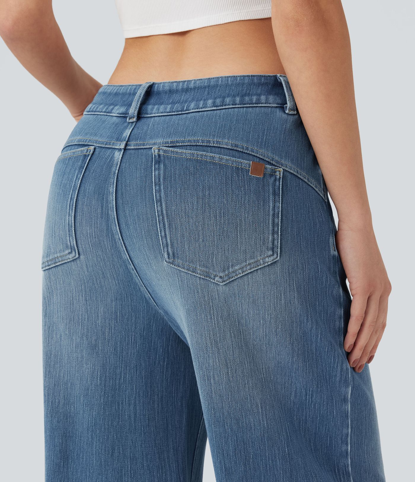 Halara Flex™ Mid Rise Wide Leg Washed Casual Jeans with Pockets