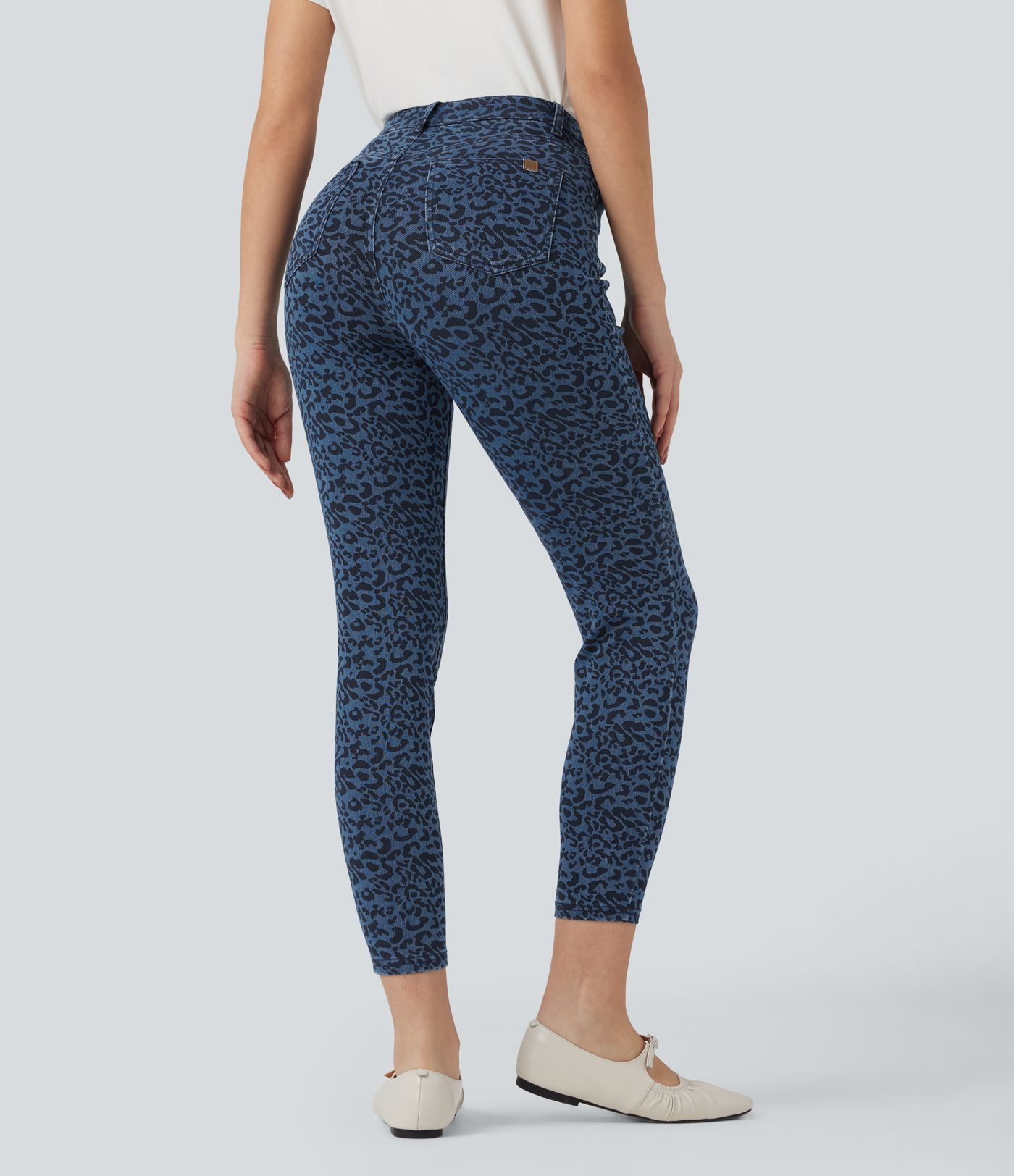 Jean skinny 7/8 Halara Flex™ taille haute imprimé léopard avec poches