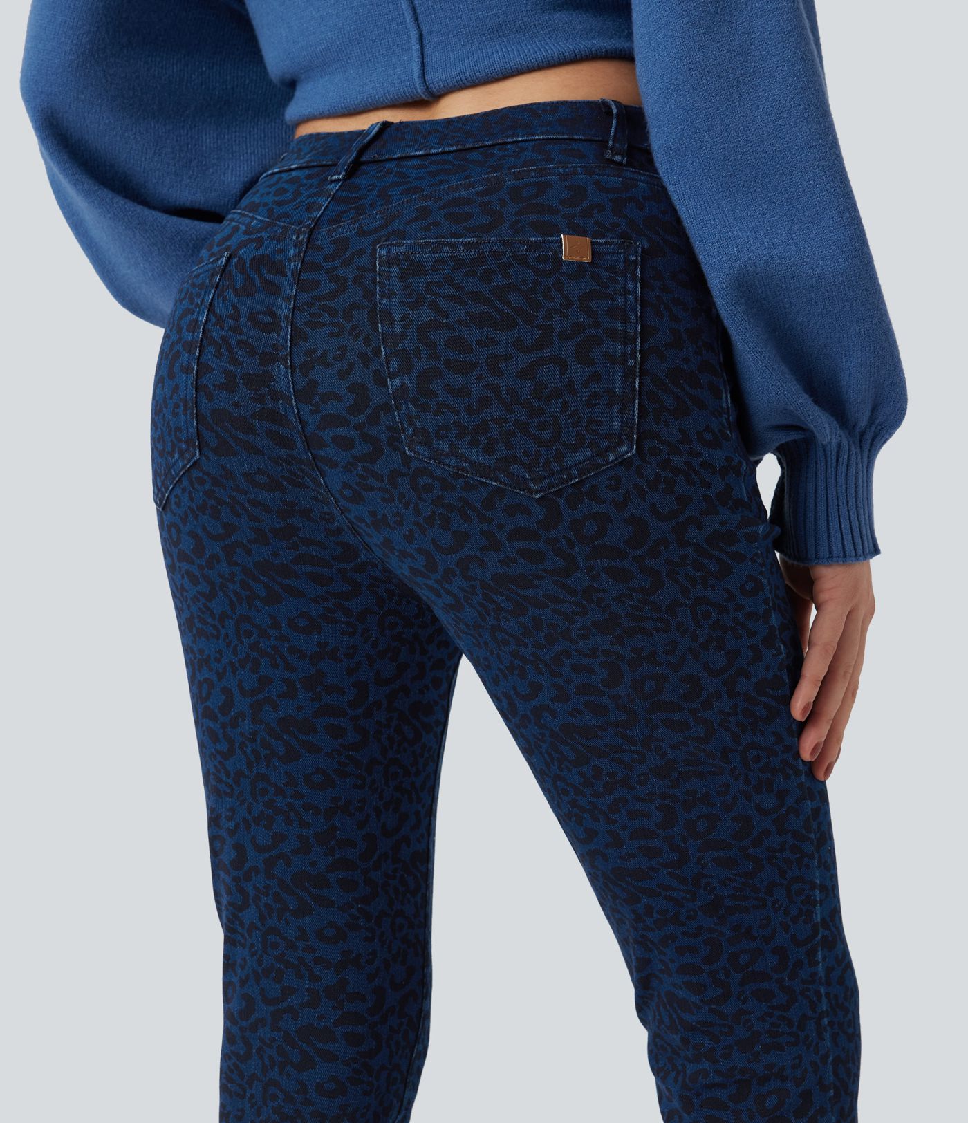 Halara Flex™ Leoparden-Print High-Waist Casual Skinny 7/8 Jeans mit Taschen
