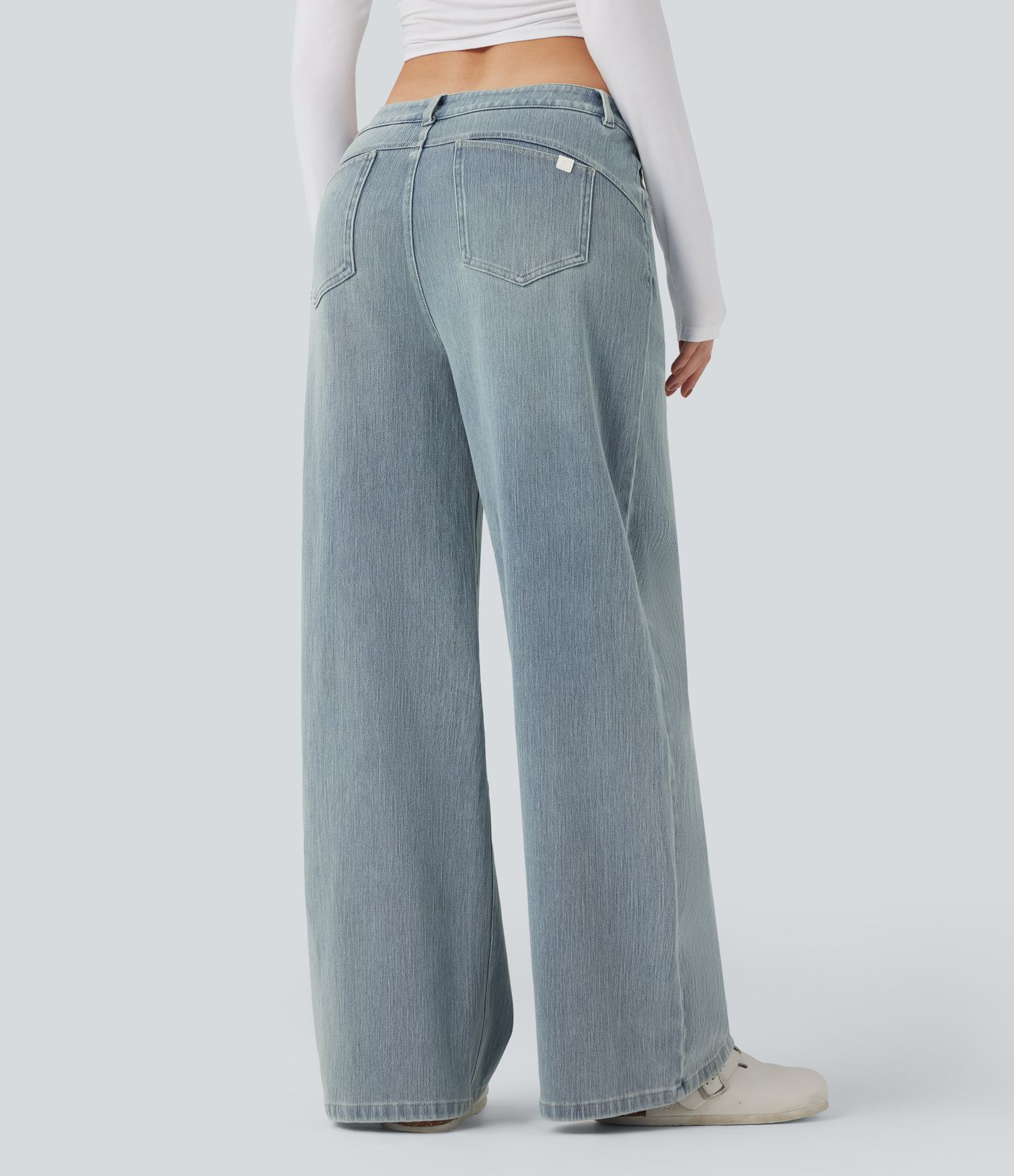 Halara Flex™ vaqueros relajados de talle medio, de pierna ancha, lavados, con bolsillos