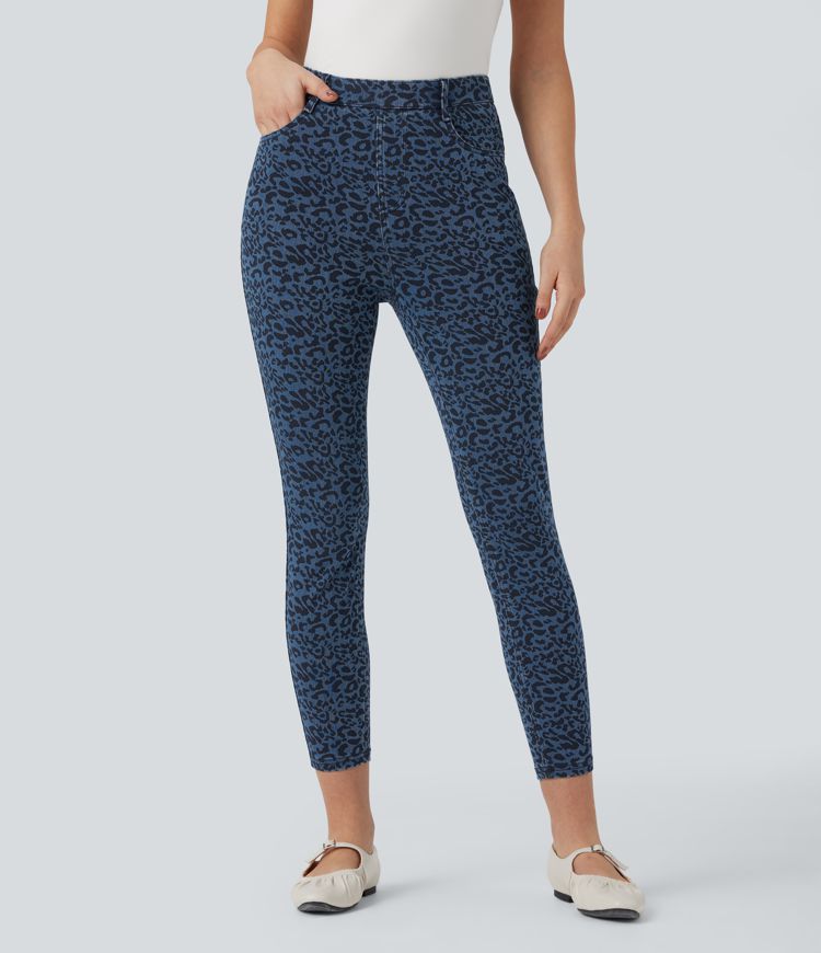 Jean skinny 7/8 Halara Flex™ taille haute imprimé léopard avec poches