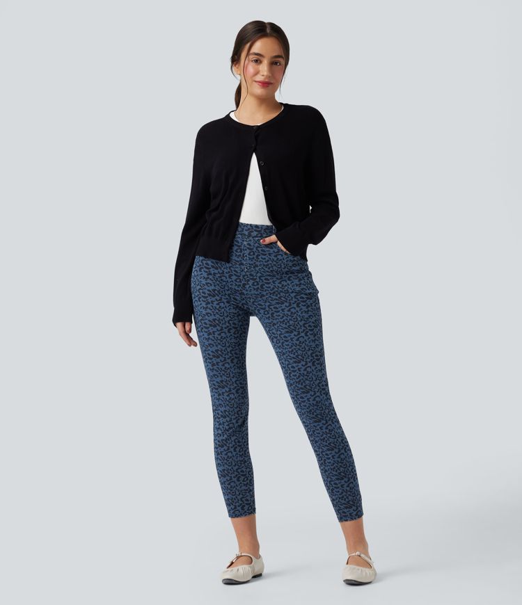Jean skinny 7/8 Halara Flex™ taille haute imprimé léopard avec poches