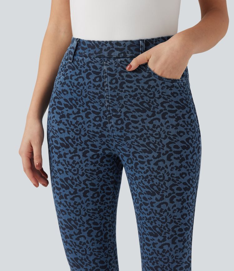 Jean skinny 7/8 Halara Flex™ taille haute imprimé léopard avec poches