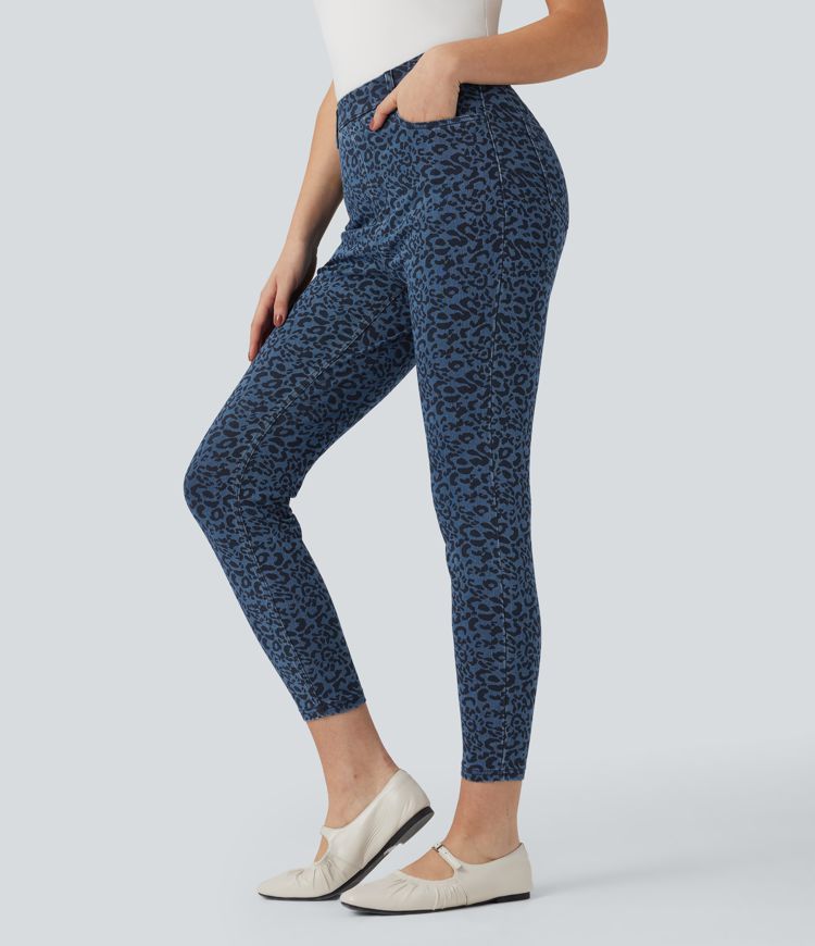 Halara Flex™ Leopard Print High Waisted Casual Skinny 7/8 Jeans with Pockets