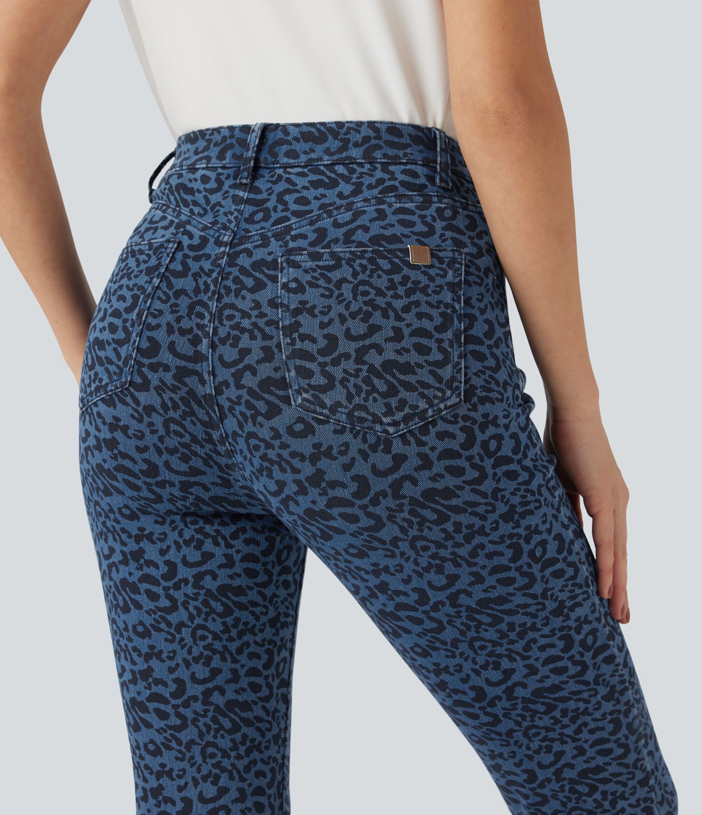 Jean skinny 7/8 Halara Flex™ taille haute imprimé léopard avec poches