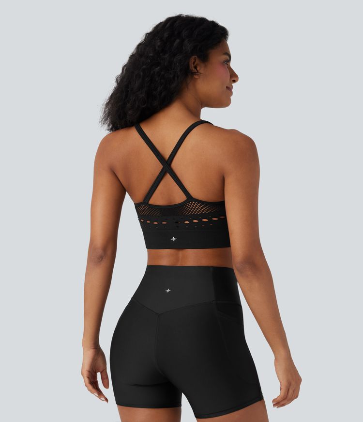 Seamless Flow – leicht stützender, gehäkelter Yoga-Sport-BH mit U-Ausschnitt