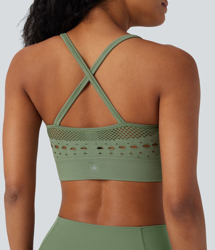 Seamless Flow Light Support U Neck Crochet Yoga Sports Bra