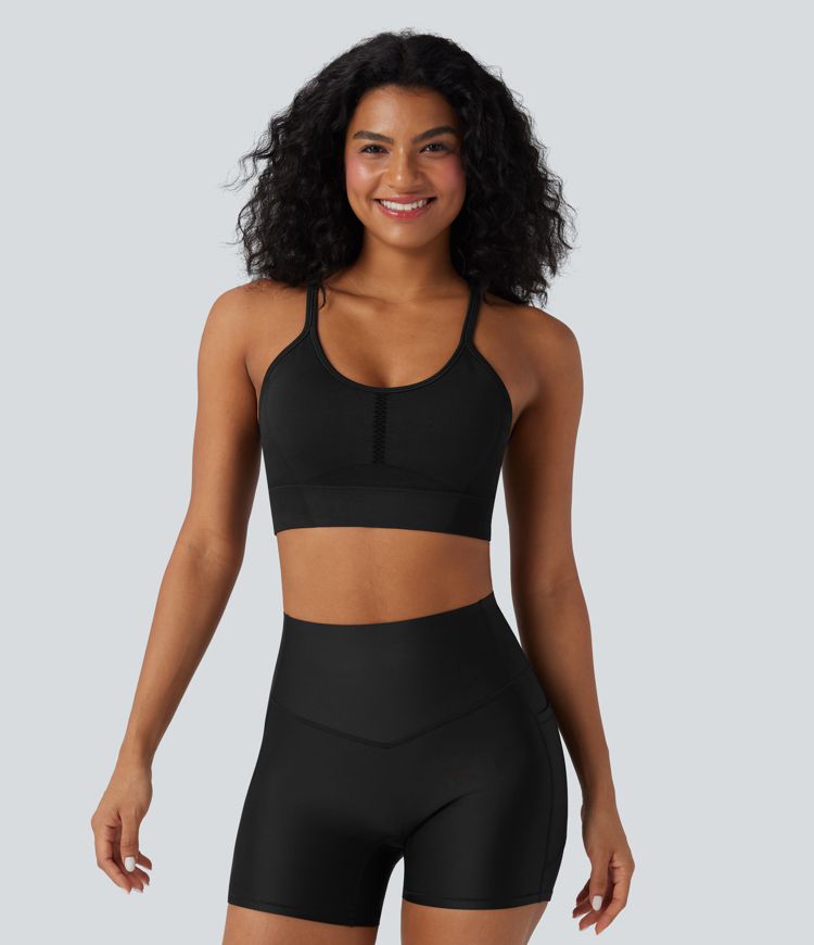 Seamless Flow – leicht stützender, gehäkelter Yoga-Sport-BH mit U-Ausschnitt