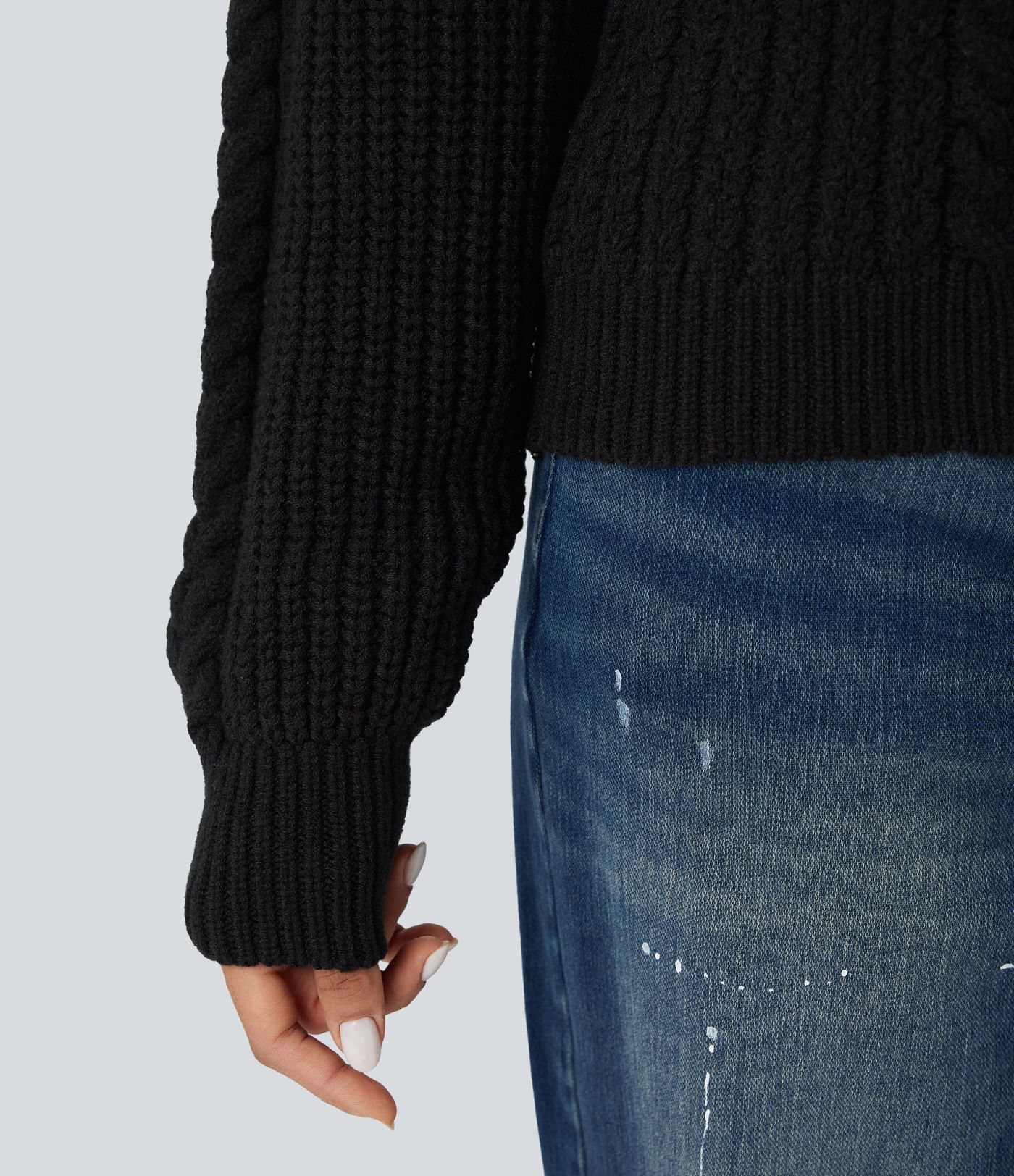 Round Neck Raglan Long Sleeve Relaxed Cable Knit Casual Sweater