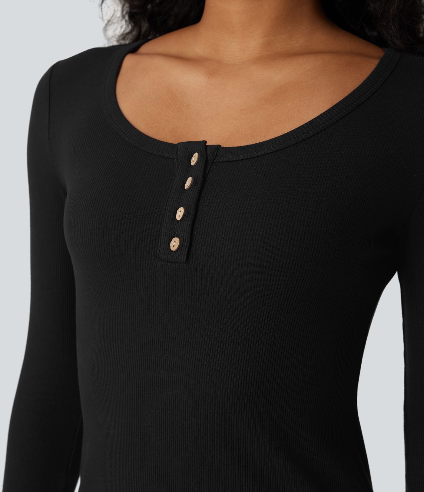 Haut décontracté ajusté maille côtelée henley manches longues