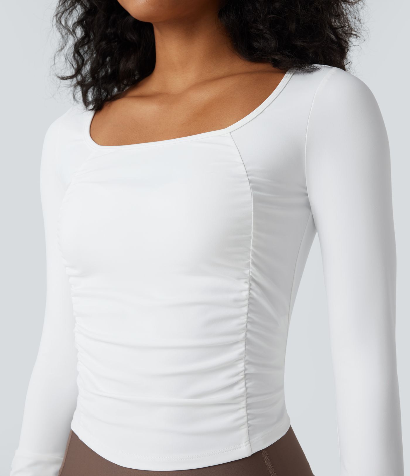 SoftlyZero™ Prozračna sportska majica s kvadratnim izrezom, dugih rukava, nabrana, s učinkom hlađenja