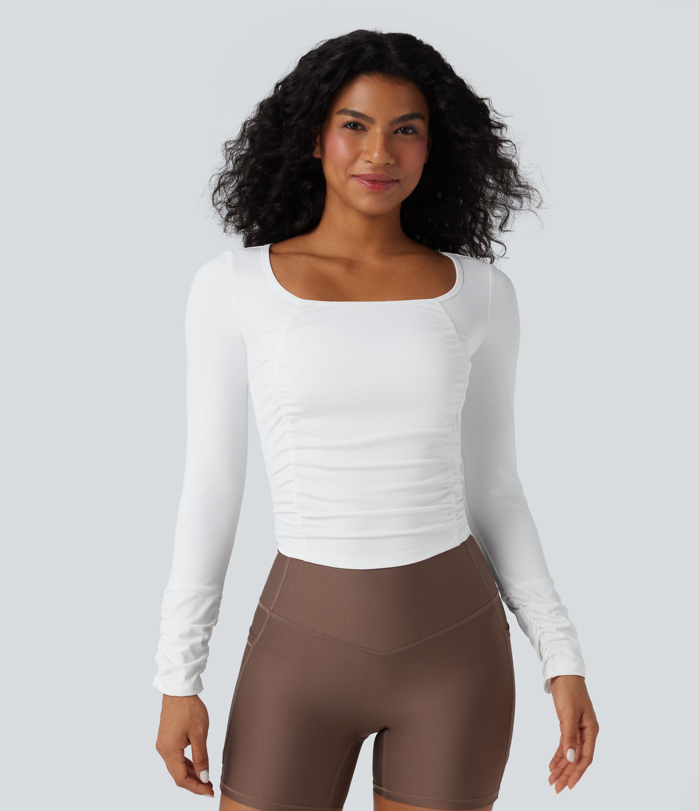 SoftlyZero™ Prozračna sportska majica s kvadratnim izrezom, dugih rukava, nabrana, s učinkom hlađenja