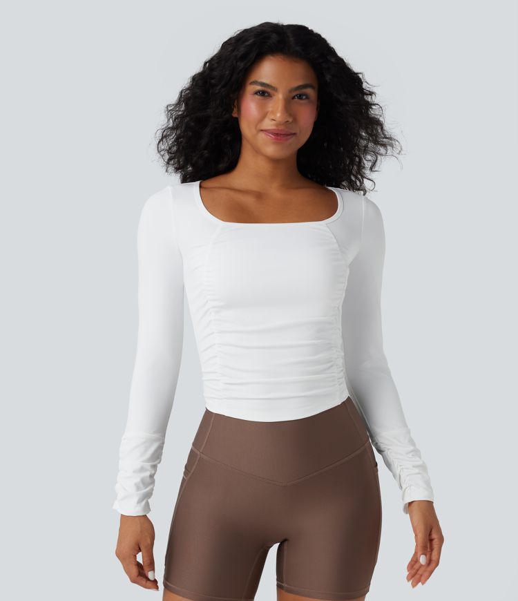 SoftlyZero™ Airy Square Neck Long Sleeve Ruched Cool Touch Workout Sports Top