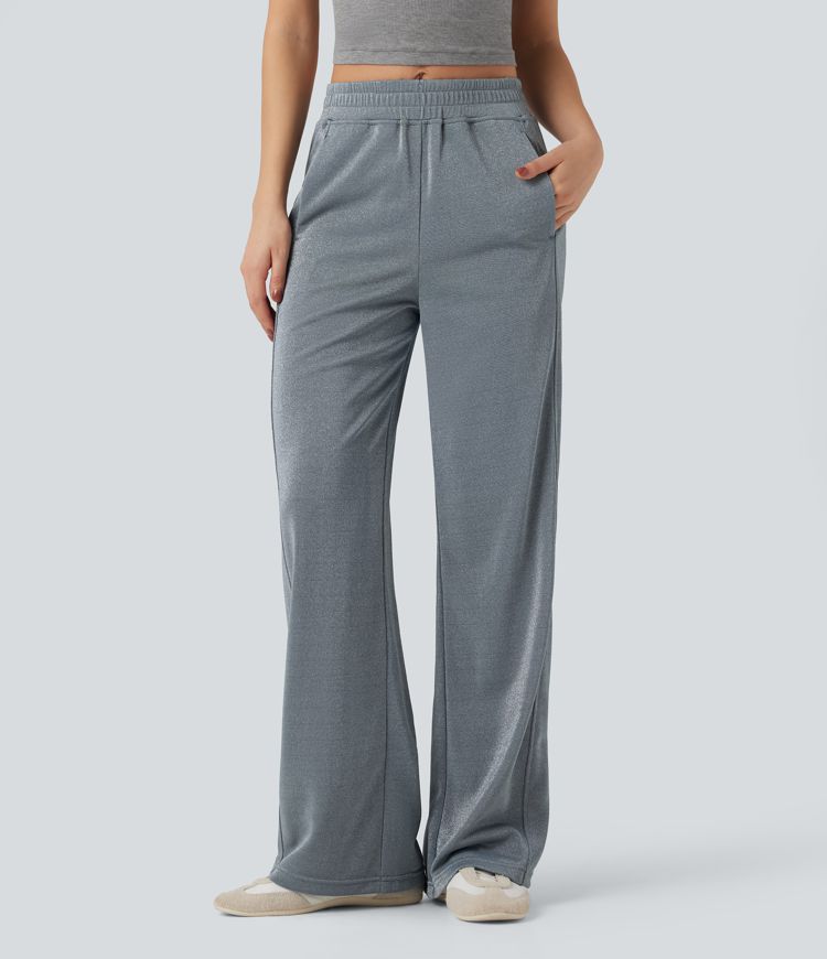 Steel Heather Pantalon droit taille haute effet sparkle, avec poches / 1