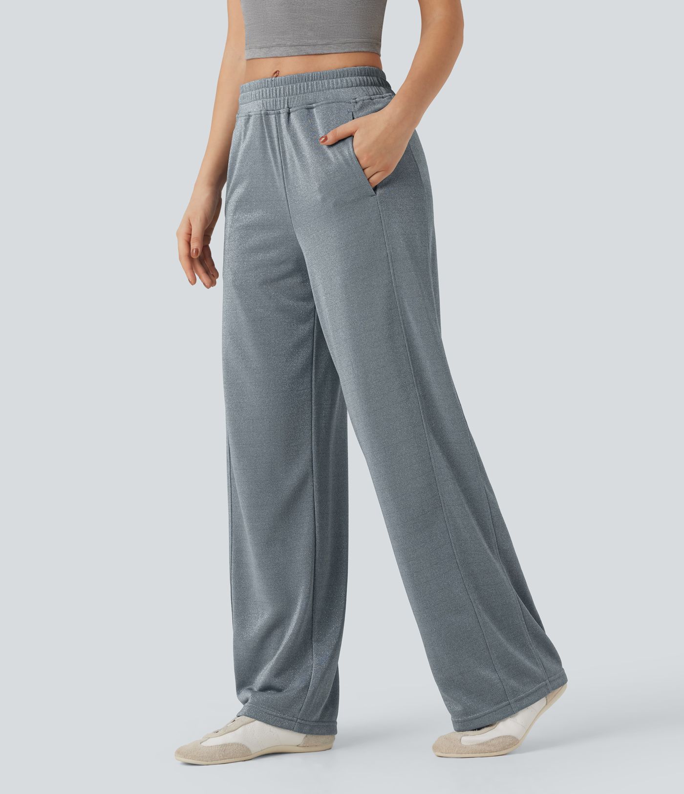 High Waisted Straight Leg Sparkle Casual Pants with Pockets