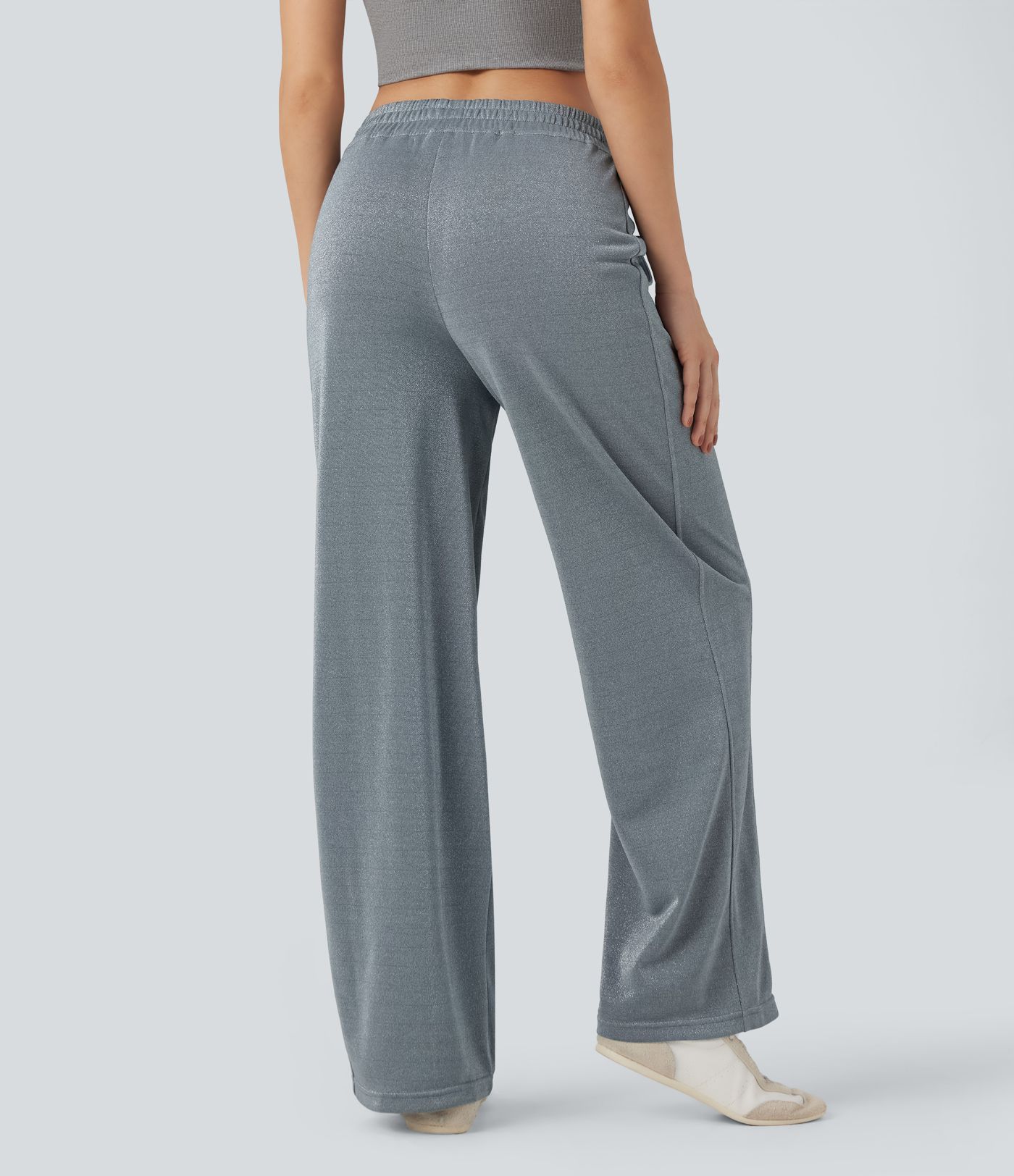High Waisted Straight Leg Sparkle Casual Pants with Pockets