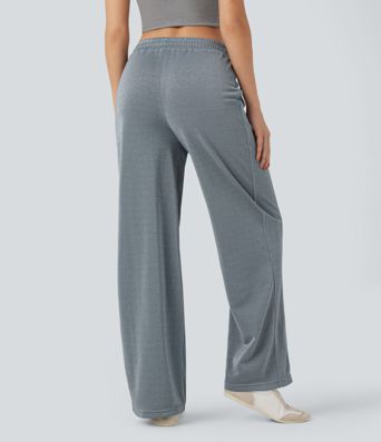 High Waisted Straight Leg Sparkle Casual Pants with Pockets