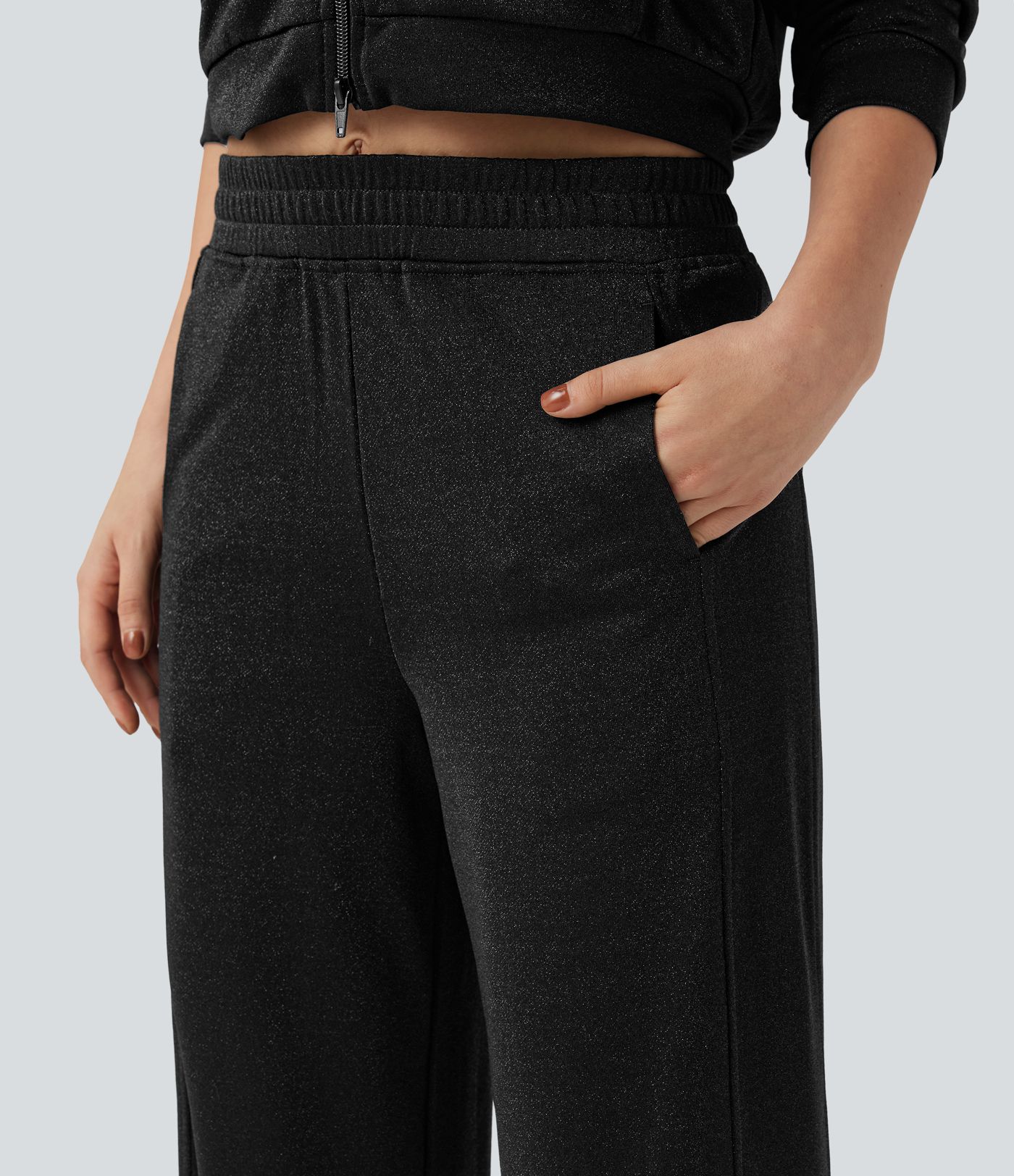 High Waisted Straight Leg Sparkle Casual Pants with Pockets