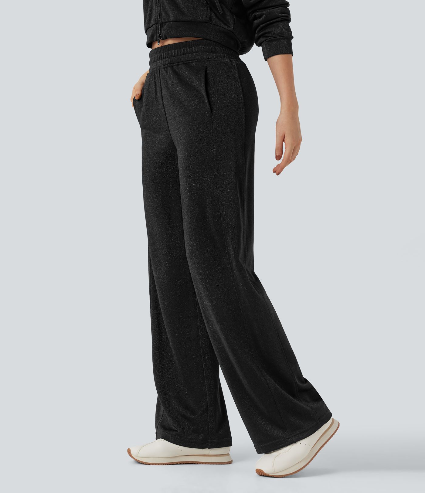 High Waisted Straight Leg Sparkle Casual Pants with Pockets