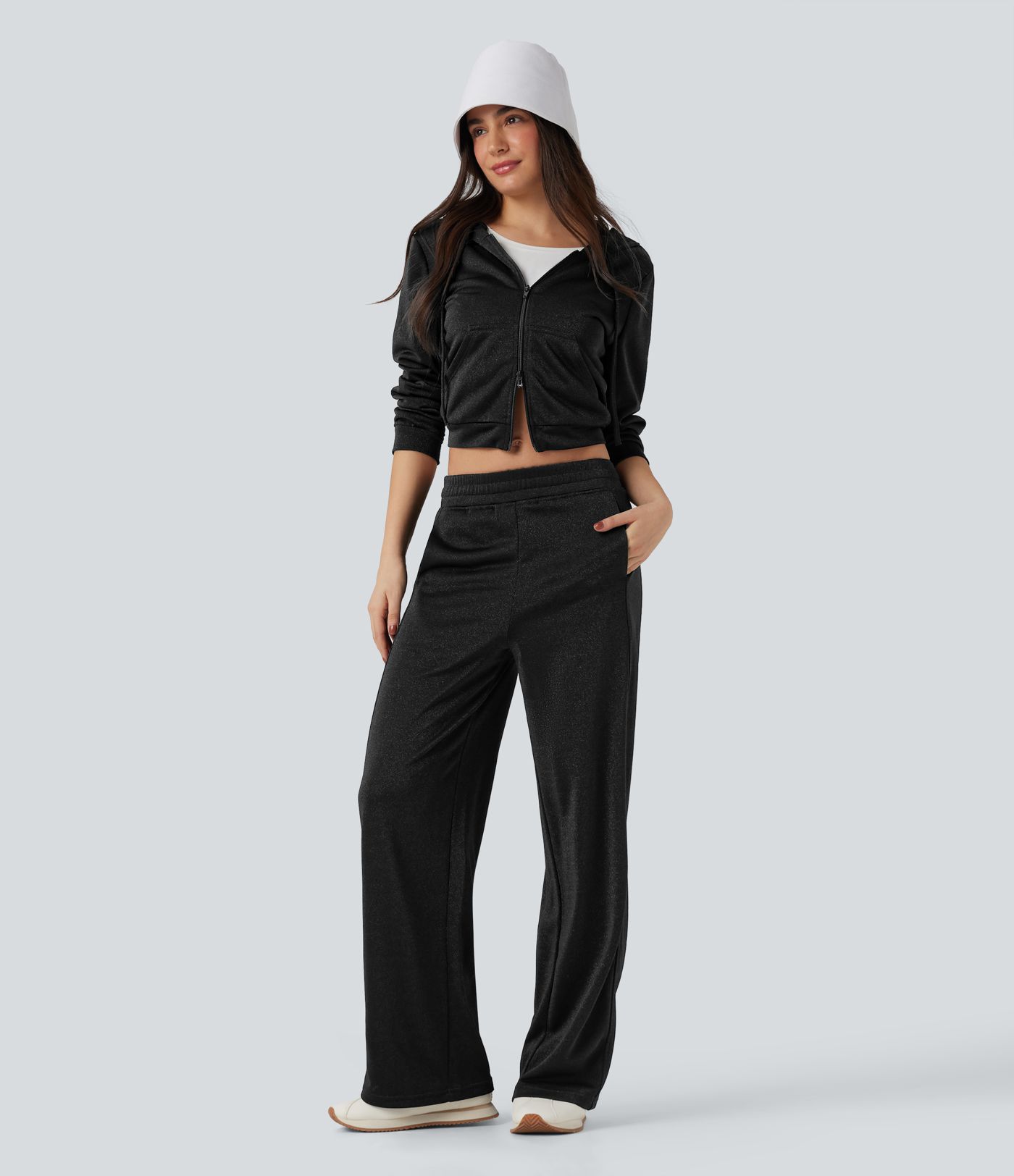 High Waisted Straight Leg Sparkle Casual Pants with Pockets