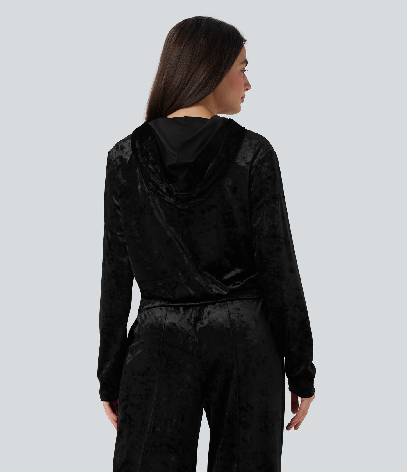 Velvet Hooded Zip Fly Long Sleeve Casual Sweatshirt with Pockets