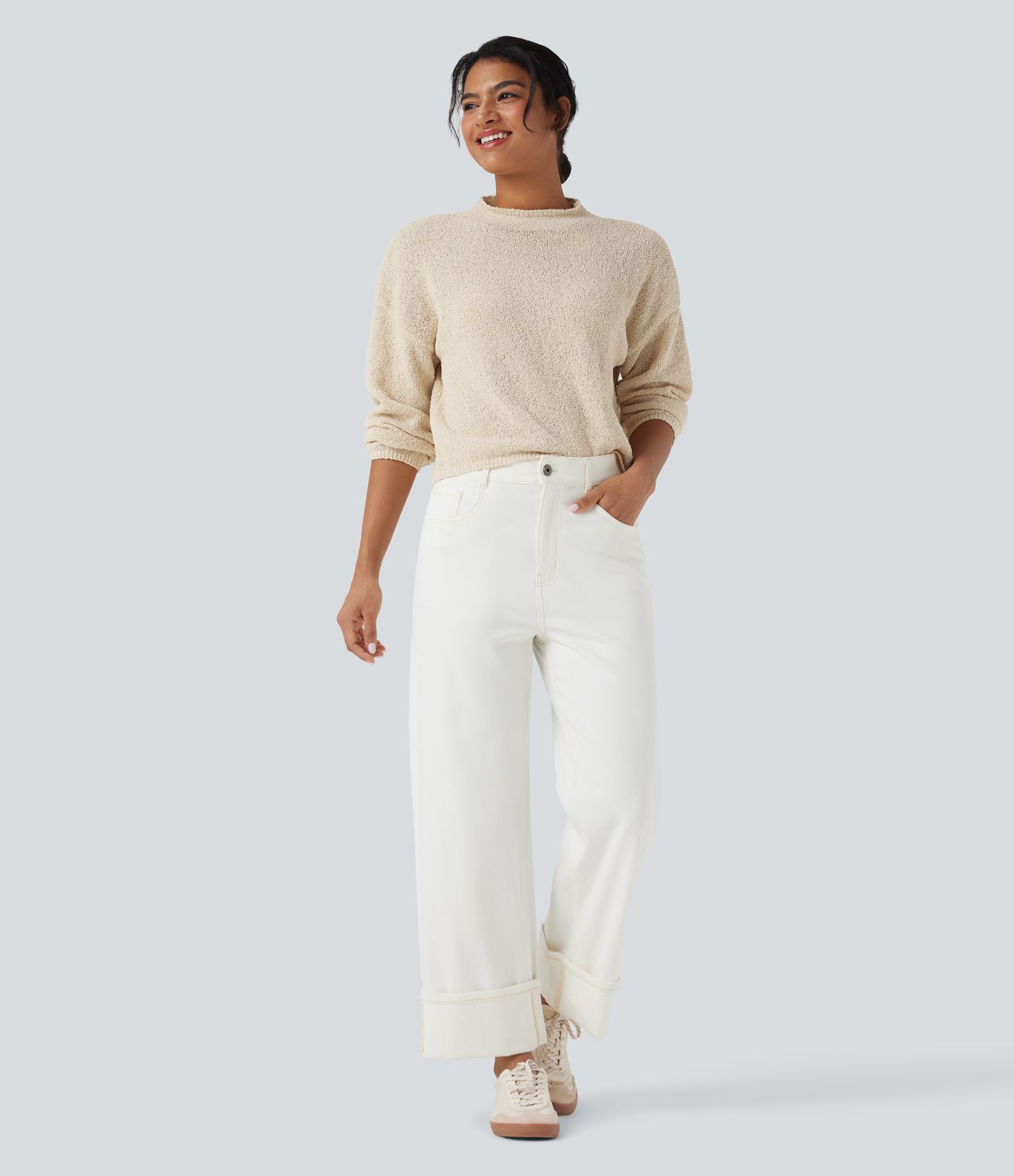 Mock-neck Long Sleeve Casual Sweater