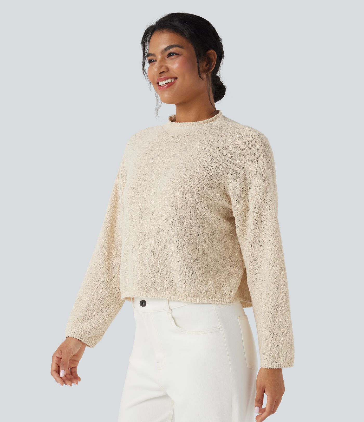 Mock-neck Long Sleeve Casual Sweater