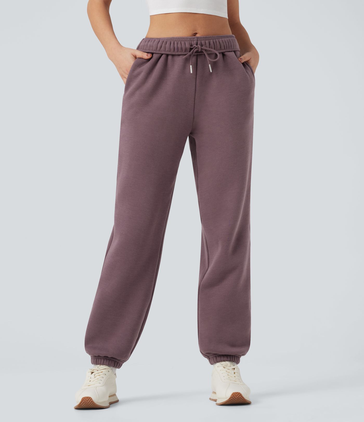 Hochsitzende Fleece-Jogginghose mit Kordelzug und Taschen für lässige Outfits