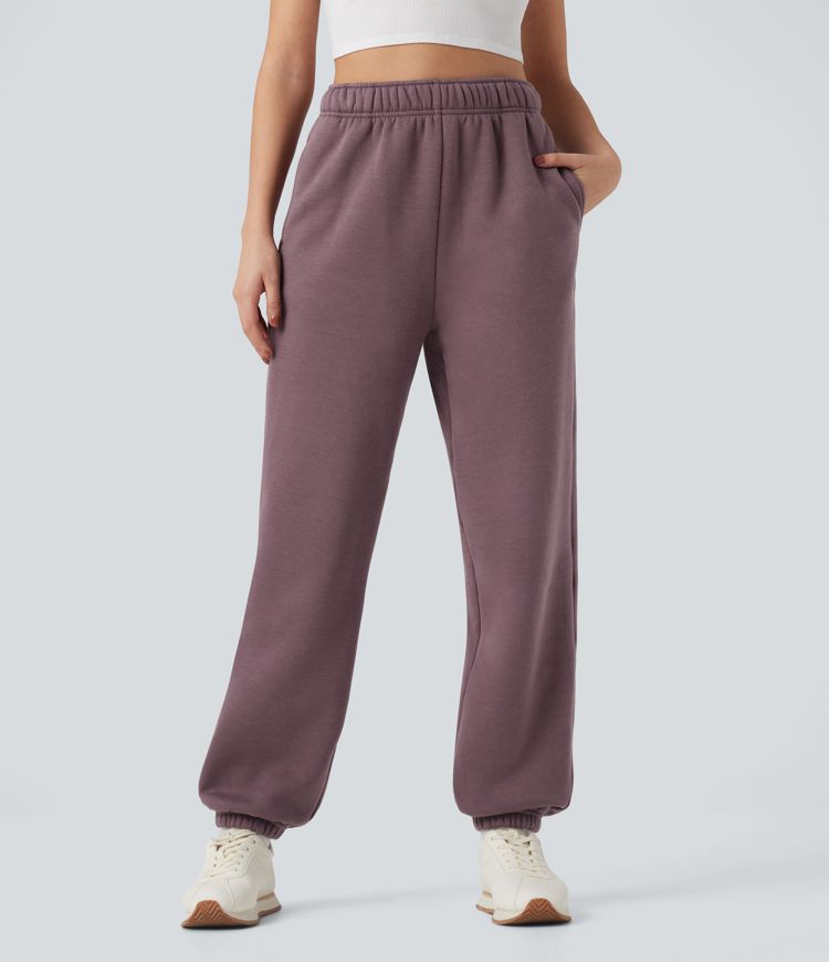 Joggers casuales de polar con tiro alto y cordón interior con bolsillos